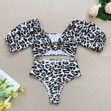 Peachtan Leopard Print Swimwear Women Bikini 2020 Mujer Long Sleeve Swimsuit Female Biquinis Sexy Bandeau Two-Piece Bathing Suit