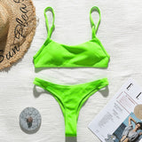 Peachtan Ribbed bikini set Neon biquinis Feminino 2020 swimwear Women bathers Woman swimsuit Female Thong bandeau bathing suit