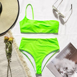 Peachtan Ribbed bikini set Neon biquinis Feminino 2020 swimwear Women bathers Woman swimsuit Female Thong bandeau bathing suit