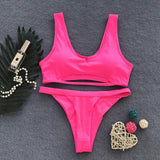Peachtan Ribbed bikini set Neon biquinis Feminino 2020 swimwear Women bathers Woman swimsuit Female Thong bandeau bathing suit