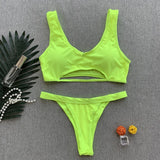 Peachtan Ribbed bikini set Neon biquinis Feminino 2020 swimwear Women bathers Woman swimsuit Female Thong bandeau bathing suit