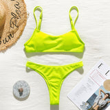 Peachtan Ribbed bikini set Neon biquinis Feminino 2020 swimwear Women bathers Woman swimsuit Female Thong bandeau bathing suit