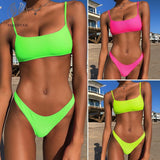 Peachtan Ribbed bikini set Neon biquinis Feminino 2020 swimwear Women bathers Woman swimsuit Female Thong bandeau bathing suit