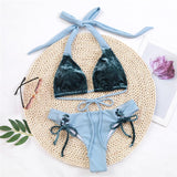 Peachtan Sexy bandeau bikinis 2020 mujer Bandage swimsuit female Hollow out swimwear women Solid pleated bathers bathing suit