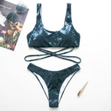 Peachtan Sexy bandeau bikinis 2020 mujer Bandage swimsuit female Hollow out swimwear women Solid pleated bathers bathing suit