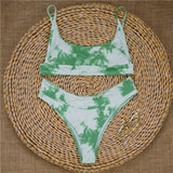 Peachtan Sexy bandeau swimsuit female Print bikinis 2020 mujer High cut swimwear women Swimming suit Summer bathers bathing suit