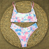 Peachtan Sexy bandeau swimsuit female Print bikinis 2020 mujer High cut swimwear women Swimming suit Summer bathers bathing suit