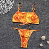 Peachtan Sexy bandeau swimsuit female Print bikinis 2020 mujer High cut swimwear women Swimming suit Summer bathers bathing suit