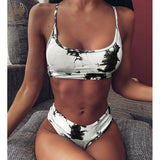 Peachtan Sexy bandeau swimsuit female Print bikinis 2020 mujer High cut swimwear women Swimming suit Summer bathers bathing suit