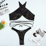 Peachtan Sexy halter bikini set 2020 Lace up swimsuit female Solid swimwear women High cut bathing suit Summer bathers biquini
