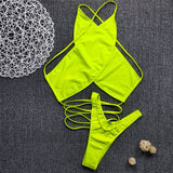 Peachtan Sexy halter bikini set 2020 Lace up swimsuit female Solid swimwear women High cut bathing suit Summer bathers biquini