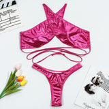 Peachtan Sexy halter bikini set 2020 Lace up swimsuit female Solid swimwear women High cut bathing suit Summer bathers biquini