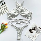 Peachtan Sexy halter bikini set 2020 Lace up swimsuit female Solid swimwear women High cut bathing suit Summer bathers biquini