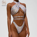 Peachtan Sexy halter bikini set 2020 Lace up swimsuit female Solid swimwear women High cut bathing suit Summer bathers biquini
