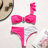Peachtan Sexy high waist bikini 2020 One shoulder swimsuit female Ruffle bathing suit Retro floral print swimwear women bathers
