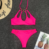 Peachtan Sexy hollow out bikinis 2020 mujer Solid ring swimwear women Bandeau swimsuit female Summer bathers bathing suit new