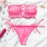 Peachtan Sexy pink swimwear women bathing suit Bandeau bikinis 2020 mujer Micro swimsuit female Push up two-piece suit summer
