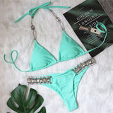 Peachtan Sexy push up bikinis 2020 mujer Crystal swimsuit female Halter swimwear women Knot bathers bathing suit Extreme biquini