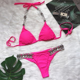 Peachtan Sexy push up bikinis 2020 mujer Crystal swimsuit female Halter swimwear women Knot bathers bathing suit Extreme biquini