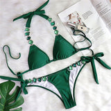 Peachtan Sexy push up bikinis 2020 mujer Crystal swimsuit female Halter swimwear women Knot bathers bathing suit Extreme biquini