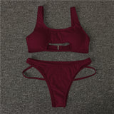 Peachtan Solid white bikini two piece suit High cut swimwear women 2019 Sexy hollow out swimsuit female Push up bathing suit new