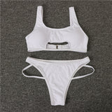 Peachtan Solid white bikini two piece suit High cut swimwear women 2019 Sexy hollow out swimsuit female Push up bathing suit new