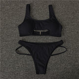 Peachtan Solid white bikini two piece suit High cut swimwear women 2019 Sexy hollow out swimsuit female Push up bathing suit new