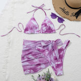 Peachtan Tie dye bikini 2020 Skirted swimsuit women High cut 3 piece suit halter swimwear female Triangle bathing suit Backless