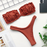Peachtan sexy bandeau bikini set 2020 Solid swimwear women Pleated swimsuit female Summer beach biquini Bathers bathing suit new