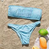 Peachtan sexy bandeau bikini set 2020 Solid swimwear women Pleated swimsuit female Summer beach biquini Bathers bathing suit new