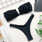 Peachtan sexy bandeau bikini set 2020 Solid swimwear women Pleated swimsuit female Summer beach biquini Bathers bathing suit new