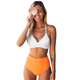 SEASELFIE Solid White and Orange Bikini Sets Sexy High-Waist Padded Swimsuit Two Pieces Swimwear Women 2020 Beach Bathing Suits
