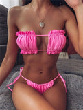 Sexy Bandeau Bikini Swimsuit Women Swimwear V-Neck Biquinis Bathing Suit Beach Wear Summer Bather 2020 New Push Up Bikini Set