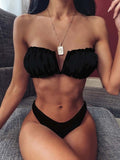 Sexy Bandeau Bikini Swimsuit Women Swimwear V-Neck Biquinis Bathing Suit Beach Wear Summer Bather 2020 New Push Up Bikini Set