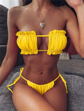 Sexy Bandeau Bikini Swimsuit Women Swimwear V-Neck Biquinis Bathing Suit Beach Wear Summer Bather 2020 New Push Up Bikini Set