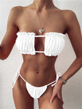 Sexy Bandeau Bikini Swimsuit Women Swimwear V-Neck Biquinis Bathing Suit Beach Wear Summer Bather 2020 New Push Up Bikini Set
