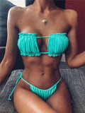 Sexy Bandeau Bikini Swimsuit Women Swimwear V-Neck Biquinis Bathing Suit Beach Wear Summer Bather 2020 New Push Up Bikini Set