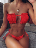 Sexy Bandeau Bikini Swimsuit Women Swimwear V-Neck Biquinis Bathing Suit Beach Wear Summer Bather 2020 New Push Up Bikini Set