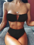 Sexy Bandeau Bikini Swimsuit Women Swimwear V-Neck Biquinis Bathing Suit Beach Wear Summer Bather 2020 New Push Up Bikini Set