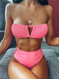 Sexy Bandeau Bikini Swimsuit Women Swimwear V-Neck Biquinis Bathing Suit Beach Wear Summer Bather 2020 New Push Up Bikini Set