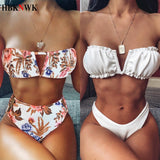 Sexy Bandeau Bikini Swimsuit Women Swimwear V-Neck Biquinis Bathing Suit Beach Wear Summer Bather 2020 New Push Up Bikini Set