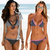 Sexy Bikini Women Swimwear Push Up Swimsuit Stripe Print Beach Wear Deep V Sling Bathing Suit Backless Triangle Biquini Women