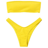Solid bikini Brazillian Swimsuit Women Bikini Set Sexy Off Shoulder Swimwear Black Red Pink Yellow White Swimming Bathing Suit