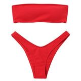 Solid bikini Brazillian Swimsuit Women Bikini Set Sexy Off Shoulder Swimwear Black Red Pink Yellow White Swimming Bathing Suit