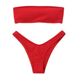 Solid bikini Brazillian Swimsuit Women Bikini Set Sexy Off Shoulder Swimwear Black Red Pink Yellow White Swimming Bathing Suit