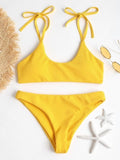 Women Sexy Bikini Tie Shoulders Bikini Set Padded Strap Swimsuit Push Up bathing suit yellow blue green red biquini 2020 mujer