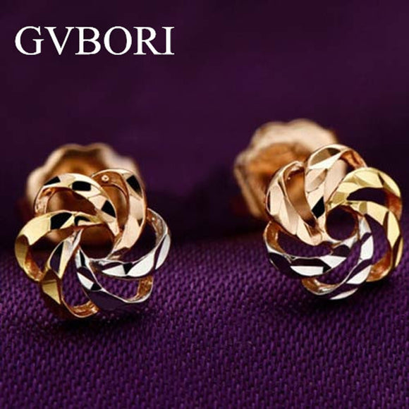 18K Solid Gold 1 Gram Lowest Price Women earrings Flower Design Free Shipping Three colors