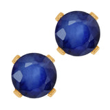 GemStoneKing Real 14K Yellow Gold Jewelry 1.44 Ct 5mm Round Blue Natural Sapphire 4-prong Wedding Stud Earrings For Women