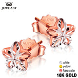 18k Gold Stud Earrings Female Genuine Delicate Flower Pure Wedding Earring Hollow Design Fine Jewelry For Women Fashion Ear New