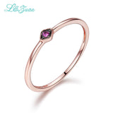 L&Zuan 14K Rose Gold Ruby 0.029ct Natural Small Slim Rings for Women Green/Blue/Red Stone Trendy Party Ring Fine Jewelry 0016-3